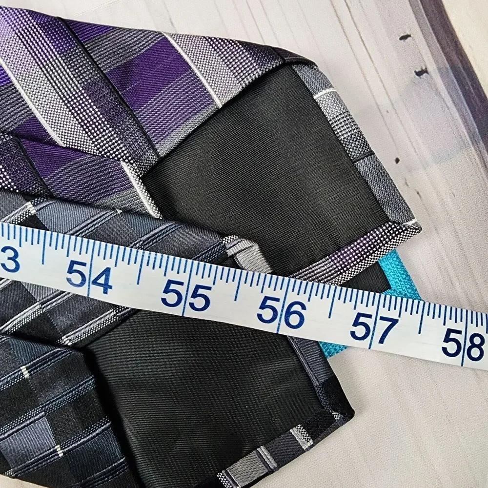 3 Men's Neck Tie Lot 100% Silk Kenneth Cole, Blend Perry Ellis Purple Gray Teal‎